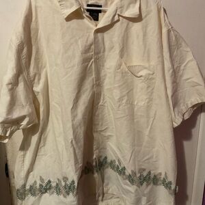 Vintage Route 66 men’s Cream with Green Leaf Design button up shirt size 3XL